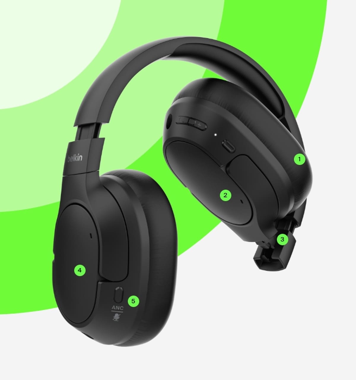 Belkin SoundForm Isolate Noise-Cancelling Wireless Headphones - 60H Battery, Bluetooth 5.4, Over-Ear, Black
