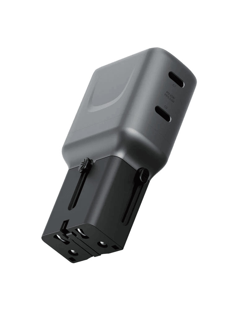Energea TravelGo Adapter 65 With Dual USB-C PD65W Ultra Portable - GUNMETAL