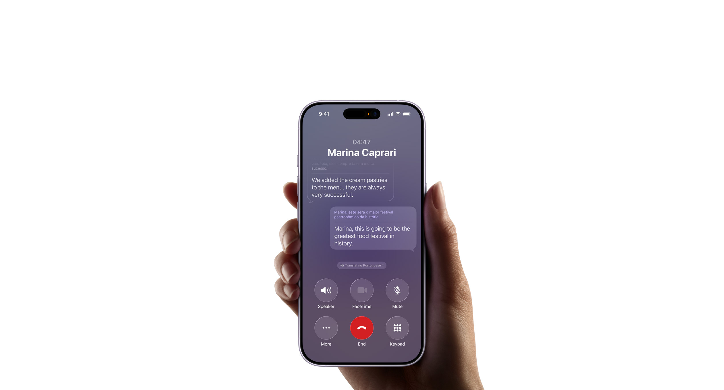 iPhone 17 calling screen with Apple Intelligence feature active during a call