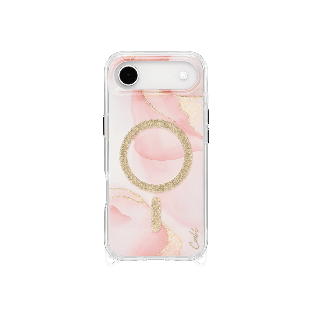 Uniq COEHL AERIS iPhone 17 case in Soft Pink, MagClick compatible, showing the back and camera cutout.